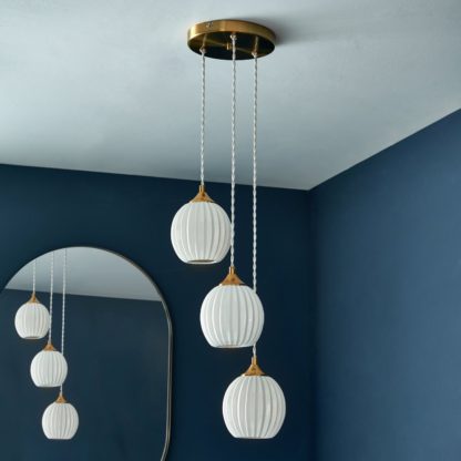 An Image of Shore Light Leah Porcelain 3 Light Pendant Light- Satin Gold