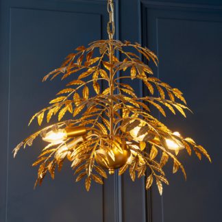 An Image of Vogue Sago 5 Light Leaf Pendant Light Gold