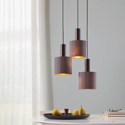 An Image of EGLO Concessa Steel & Fabric Cluster Pendant Light Dark Brown