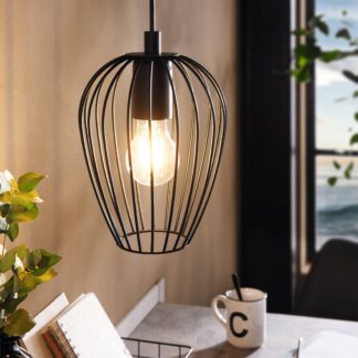 An Image of EGLO Newtown Vintage Caged Hanging Pendant Light In Black