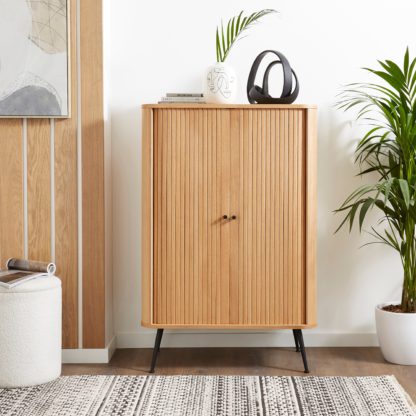 An Image of Hansen Slatted Tall Sideboard Oak