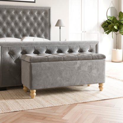 An Image of Arriana Velvet End of Bed Ottoman Velvet Grey