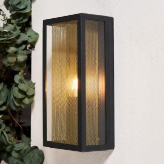 An Image of Mesh Outdoor Wall Box Lantern - Black & Brass