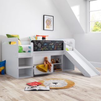 An Image of Jake/Noah - Single - Mid Sleeper with Slide and Storage and Open Coil Spring Memory Foam Mattress Included - White - Wooden/Fabric - 3ft - Happy Beds