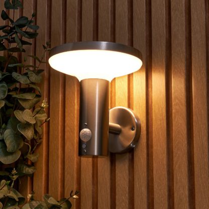 An Image of Ombersley LED Solar Wall Light with PIR Motion Sensor - Stainless Steel