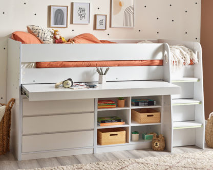 An Image of Vespa - Single - Mid Sleeper - White - Wood - 3ft - Happy Beds