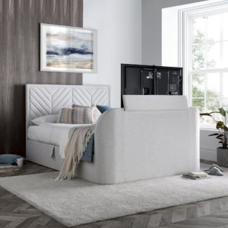 An Image of Sherlock - Super King Size - Ottoman Storage TV Bed - Natural - Fabric - 6ft - Happy Beds