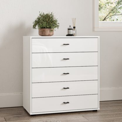 An Image of Kahla Glass Fronted Large 5 Drawer Chest Graphite (Grey)