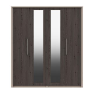 An Image of Dolan 4 Door Wardrobe, Mirrored Dark Wood (Brown)