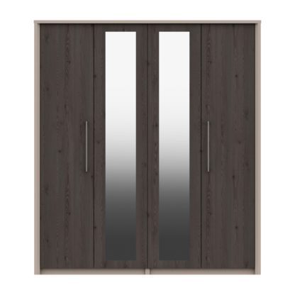 An Image of Dolan 4 Door Wardrobe, Mirrored Dark Wood (Brown)