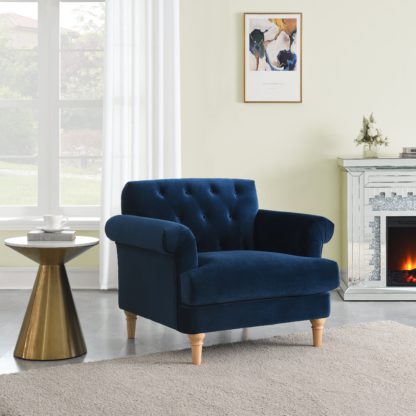 An Image of Jazz Velvet Armchair Midnight (Blue)