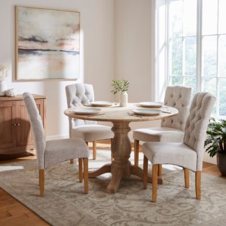 An Image of Bridget 4 Seater Round Dining Table, Whitewash Mango Wood Light Wood