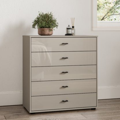 An Image of Kahla Glass Fronted Large 5 Drawer Chest Graphite (Grey)