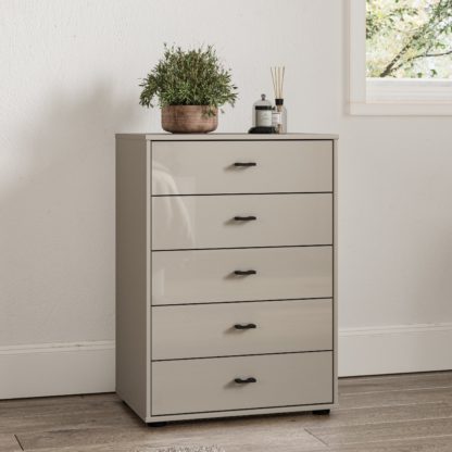 An Image of Kahla Glass Fronted Small 5 Drawer Chest Off-White