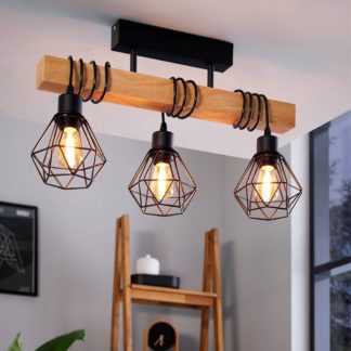 An Image of EGLO Townshend 5 3-Light Industrial Ceiling Light Brown