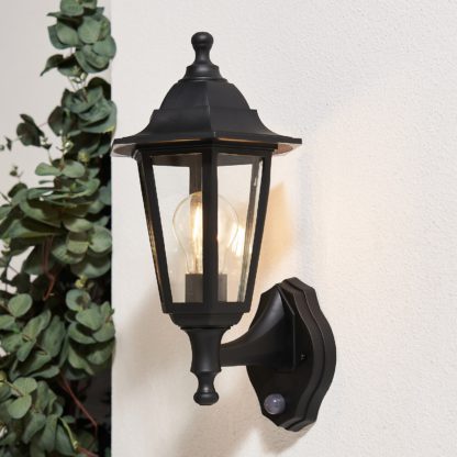 An Image of Rutland Outdoor Wall Lantern with PIR Motion Sensor - Black