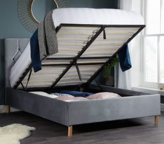 An Image of Loxley/Eclipse - Double - Ottoman Storage Bed and 800 Pocket Sprung Quilted Mattress Included - Grey/White - Velvet/Fabric - 4ft6 - Happy Beds