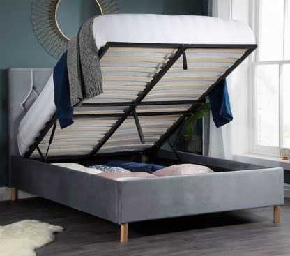 701fa71aea3476856c163e8385df0ff0c9a525ad029f40b57a121e2427707149.jpg An Image of Loxley/Eclipse - Small Double - Ottoman Storage Bed and 800 Pocket Sprung Quilted Mattress Included - Grey/White - Velvet/Fabric - 4ft - Happy Beds
