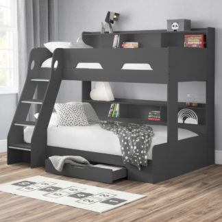 An Image of Orion/Clay - Single/Double - Triple Sleeper Bunk Bed with Storage and 2 Open Coil Spring Reflex Foam Orthopaedic Mattresses Included - Anthracite/White - Wooden/Fabric - 3ft/4ft - Happy Beds