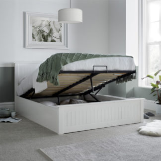 An Image of Dawson - King Size - Ottoman Storage Bed - White - Wooden ? 5ft ? Happy Beds