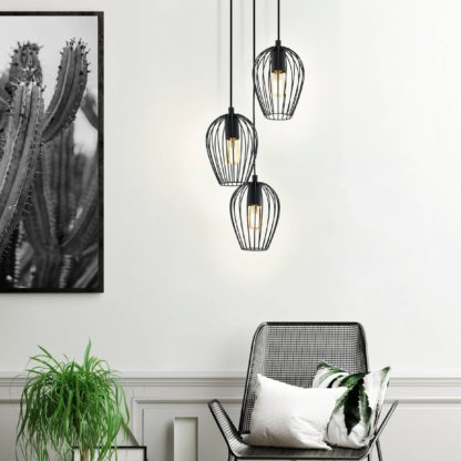 An Image of EGLO Newtown Vintage Caged Cluster Pendant Light Black