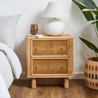 An Image of Anila 2 Drawer Bedside Table, Mango Wood Natural