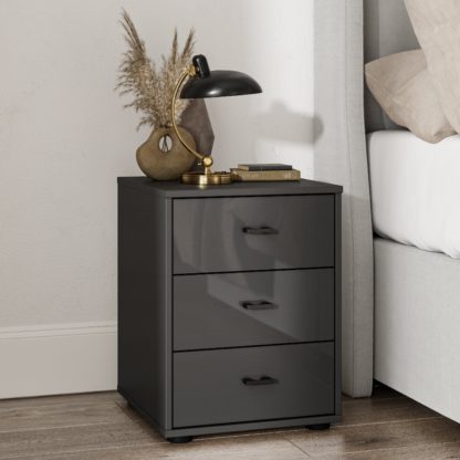 An Image of Kahla Glass Fronted 3 Drawer Bedside Table Off-White