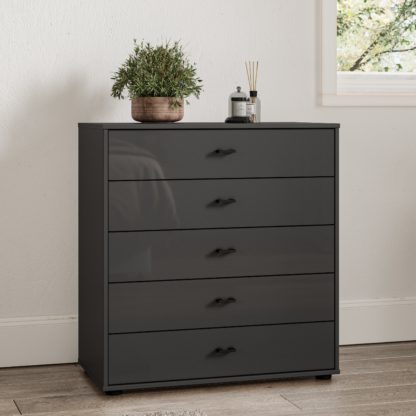 An Image of Kahla Glass Fronted Large 5 Drawer Chest Graphite (Grey)