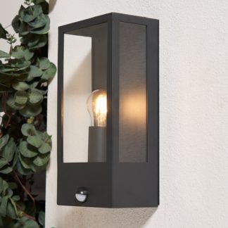 An Image of Outdoor Box Lantern Wall Light with PIR Motion Sensor - Charcoal