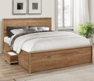 An Image of Stockwell/Super Ortho - Double - Storage Bed with Single Drawer and Open Coil Spring Reflex Foam Orthopaedic Mattress Included - Oak/White - Wooden/Fabric - 4ft6 - Happy Beds