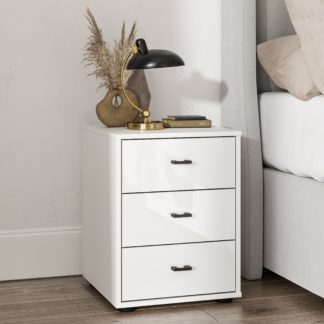 An Image of Kahla Glass Fronted 3 Drawer Bedside Table Off-White