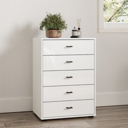 An Image of Kahla Glass Fronted Small 5 Drawer Chest Off-White