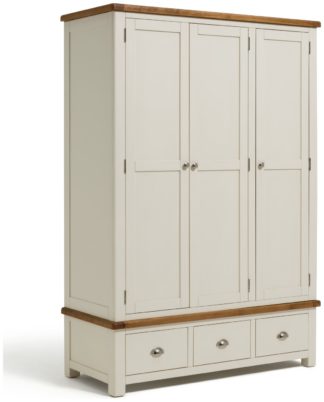 An Image of Habitat Kent 3 Door 3 Drawer Wardrobe - Cream & Oak