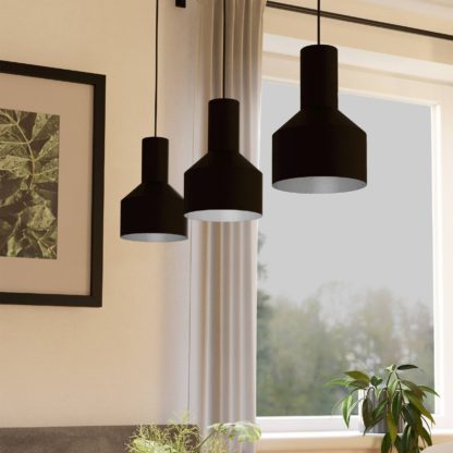 An Image of EGLO Casibare Steel 3-Light Pendant Light Black