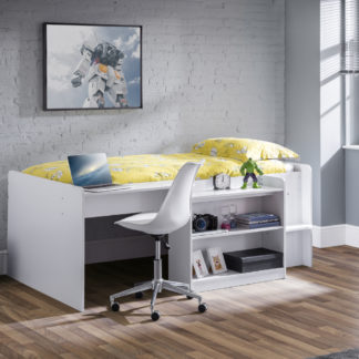 An Image of Neptune/Ethan - Single - Cabin Bed with Built-in Desk and Storage and Open Coil Spring Mattress Included - White - Wooden/Fabric - 3ft - Happy Beds