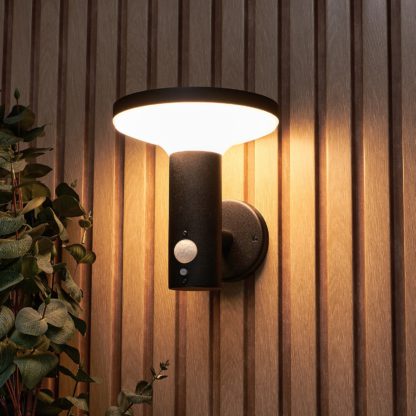 An Image of Ombersley LED Solar Wall Light with PIR Motion Sensor - Black