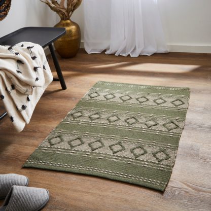 An Image of Woven Washable Diamond Rug Green