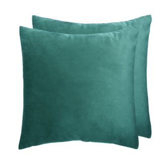 An Image of Habitat Velvet Plain Cushion Cover-2 Pack- Teal - 43x43cm