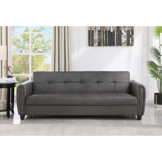 An Image of Zinc Grey Leather 3 Seater Sofa Bed | Make It Homely