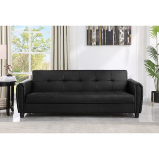 An Image of Zinc – Three-Seater Sofa Bed – Black – PU Leather – Three Seater - Make It Homely