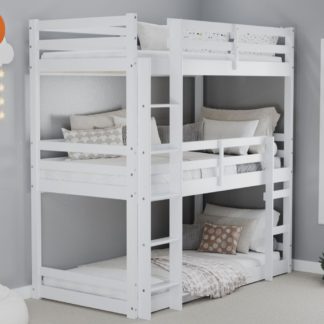 An Image of Tressa/Ethan - Single - Triple Bunk Bed and 3 Open Coil Spring Mattresses Included - White - Wooden/Fabric - 3ft - Happy Beds