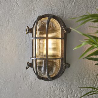 An Image of Bulkhead Outdoor Wall Light - Distressed Black