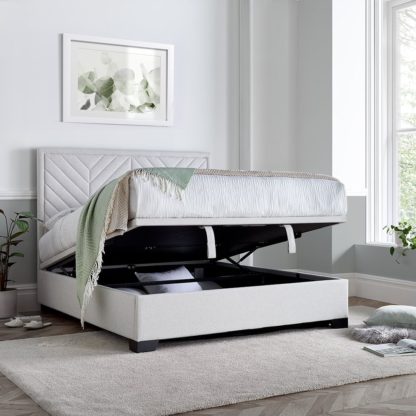 An Image of Watson Natural Fabric Ottoman Storage Bed - 4FT6 Double