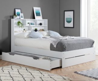 An Image of Alfie/Signature Crystal - King Size - Bookcase Bed with Underbed Drawer and 3000 Pocket Sprung Mattress Included - White - Wooden/Fabric - 5ft - Happy Beds