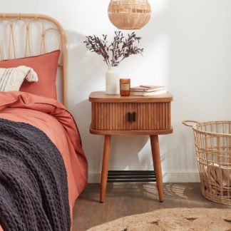 An Image of Leona 2 Door Bedside Table, Mango Wood Natural