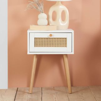 An Image of Croxley 1 Drawer Bedside Table - White - Rattan - Wooden