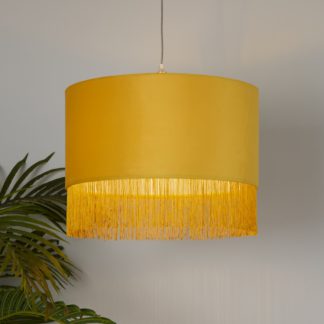 An Image of Velvet Fringe Easy Fit Lamp Shade - Mustard