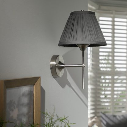 An Image of Habitat Pleated Shade Metal Wall Light - Satin Nickel