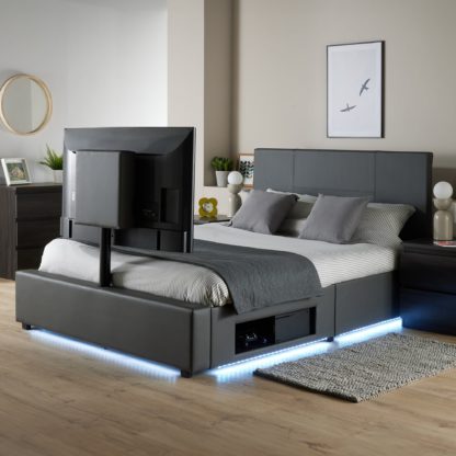 An Image of X Rocker Living Ava TV Bed with LED Lights and TV Mount White