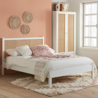 An Image of Croxley - King Size - Bed Frame - White - Rattan Wood - 5ft